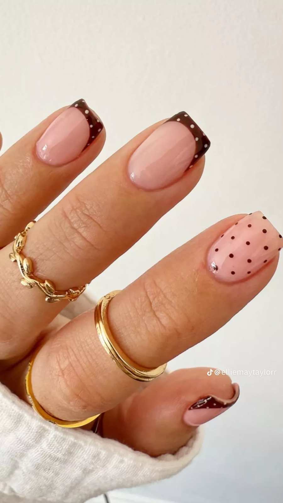 Chocolate Brown Polka Dot French Tip Fall Nails