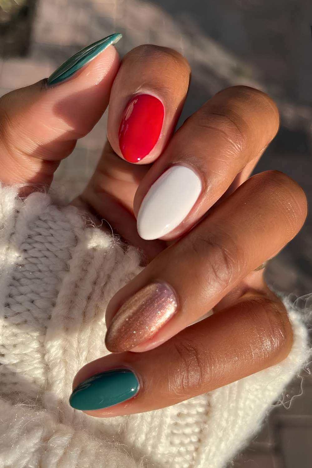 Christmas Skittle Glitter Simple Nails