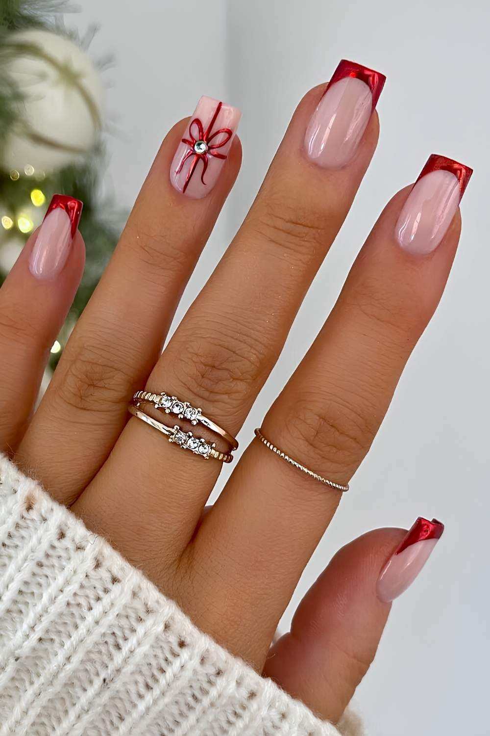 Chrome French Gift Red Nails