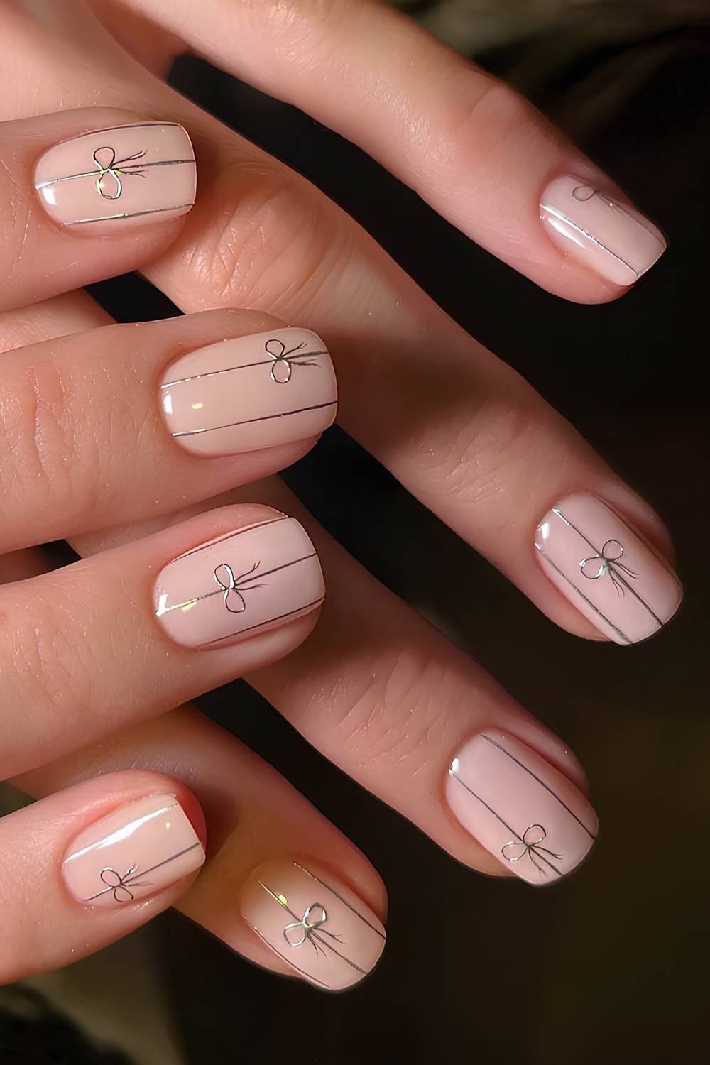 Chrome Line Bow Easy Nails