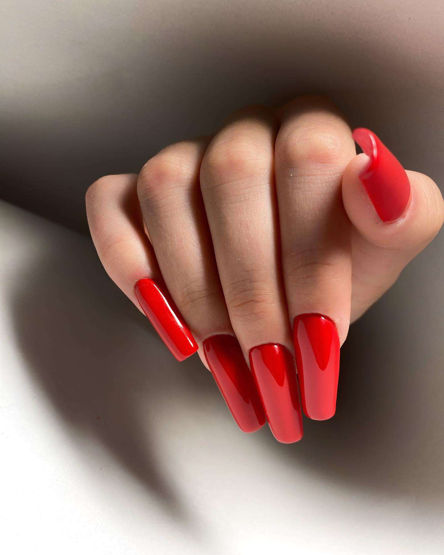 Classic Glossy Red Coffin Nails