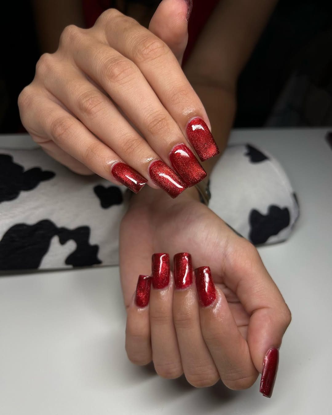Classic Red Glitter Square Nails