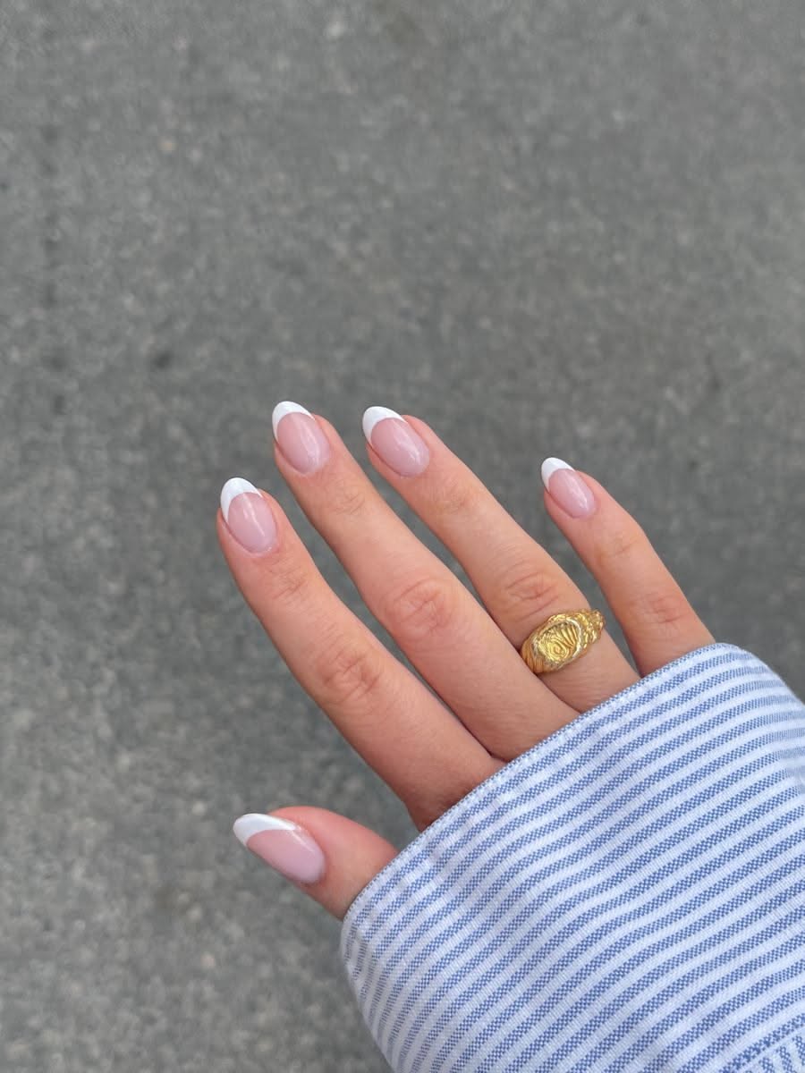 Classic Short White French Tip Almond Nails