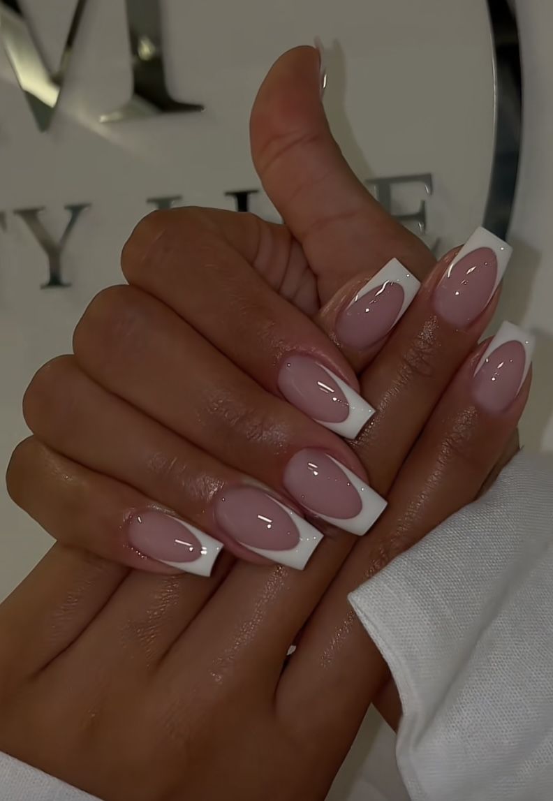 Classic White French Tip Square Nails