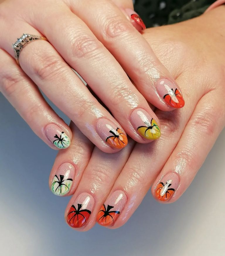 Colorful Pumpkin Fall Nails