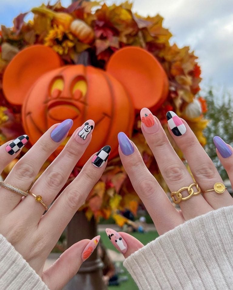 Colorful Pumpkin Halloween Nails