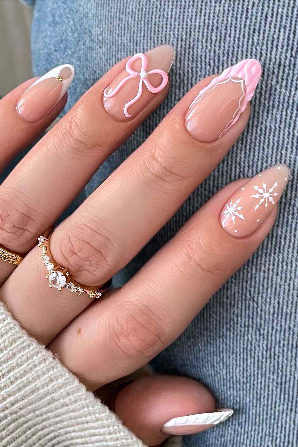 Coquette Bow Snowflake Cute Nails