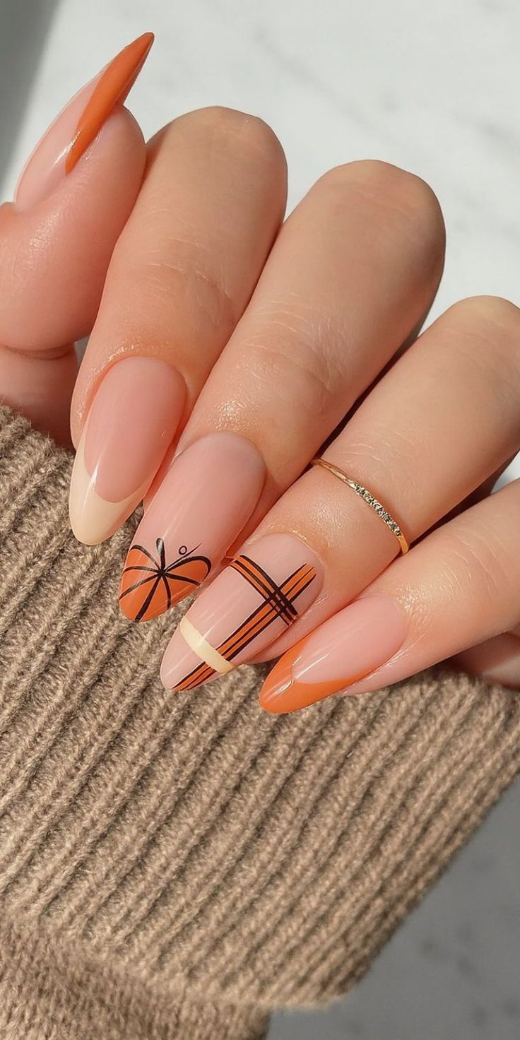 Cozy Plaid Pumpkins Nails