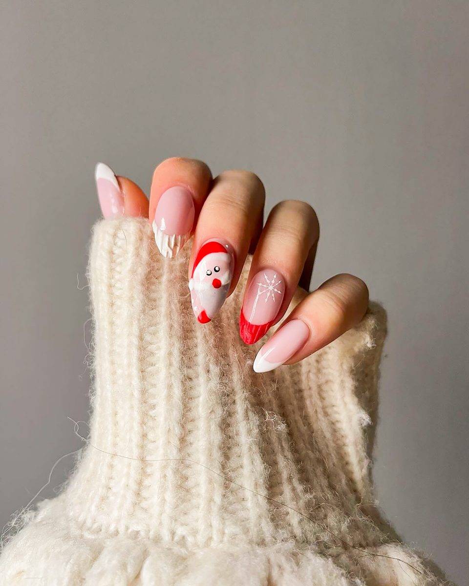 Cozy Santa Accent Simple Nails