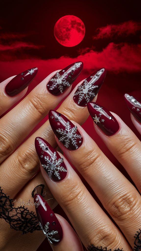 Crimson Snowflake Goth Nails
