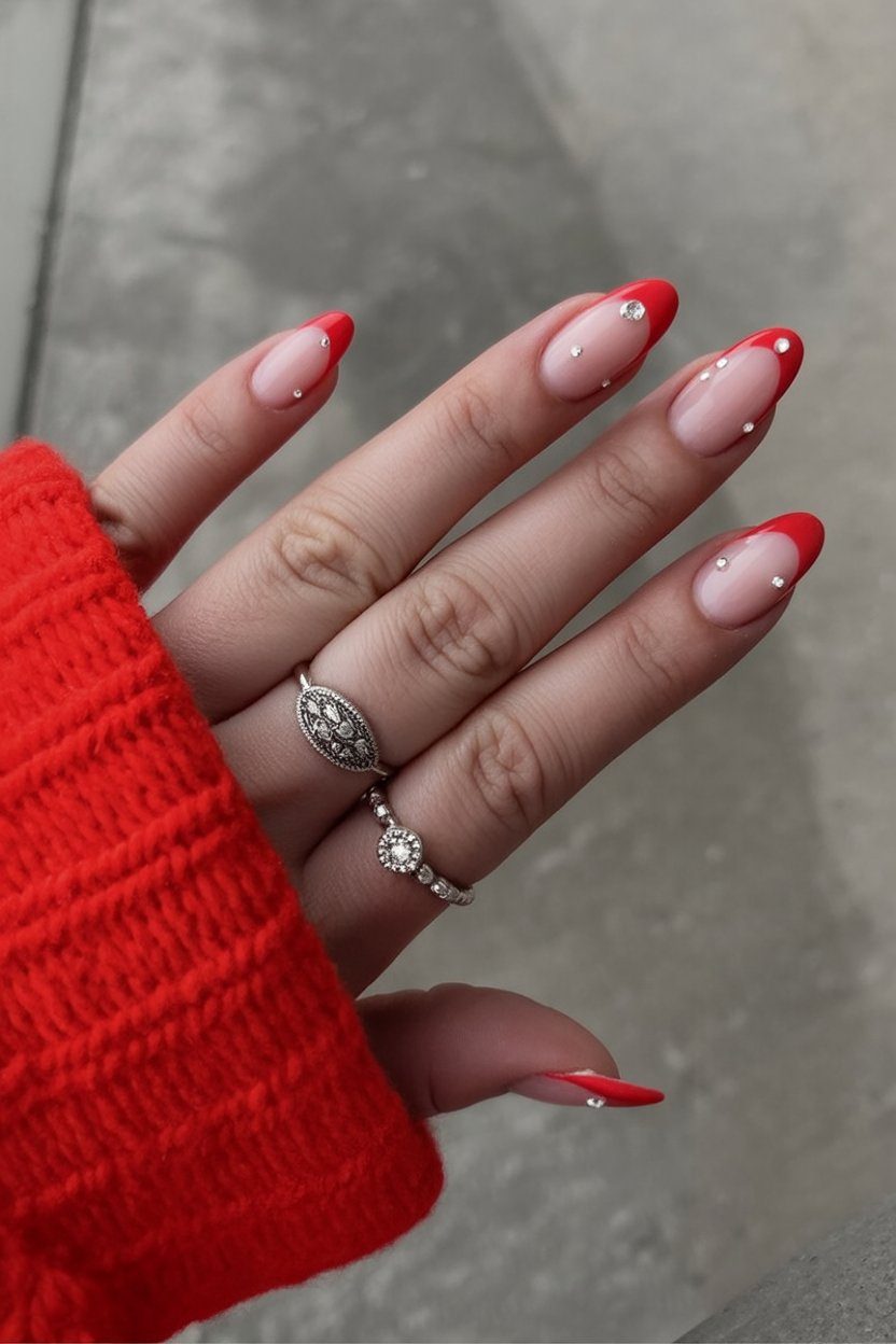 Crystal Red French Holiday Nails