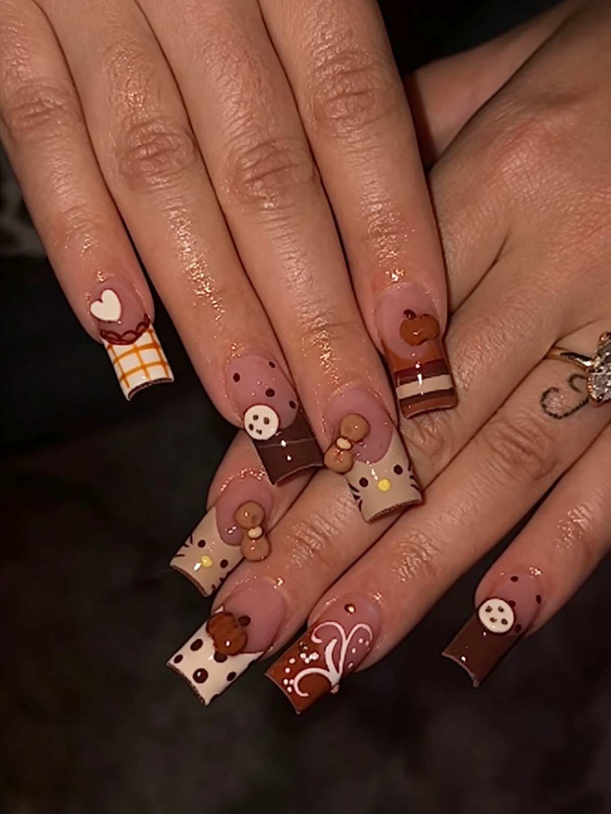 Cute Hello Kitty And Pumpkin Square Fall Nails