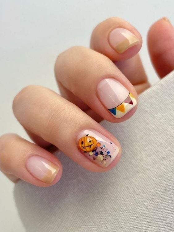 Cute Pumpkin Accent Nails