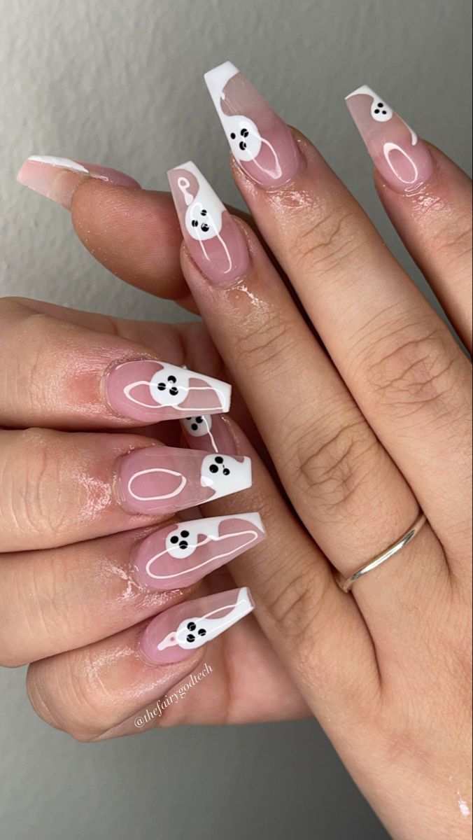 Cute White Ghost French Tip Coffin Nails