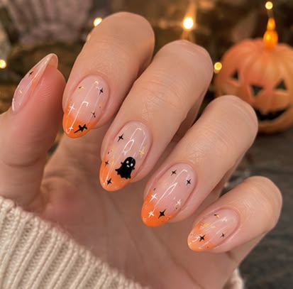 Cutesy Orange French Tip Halloween Nails