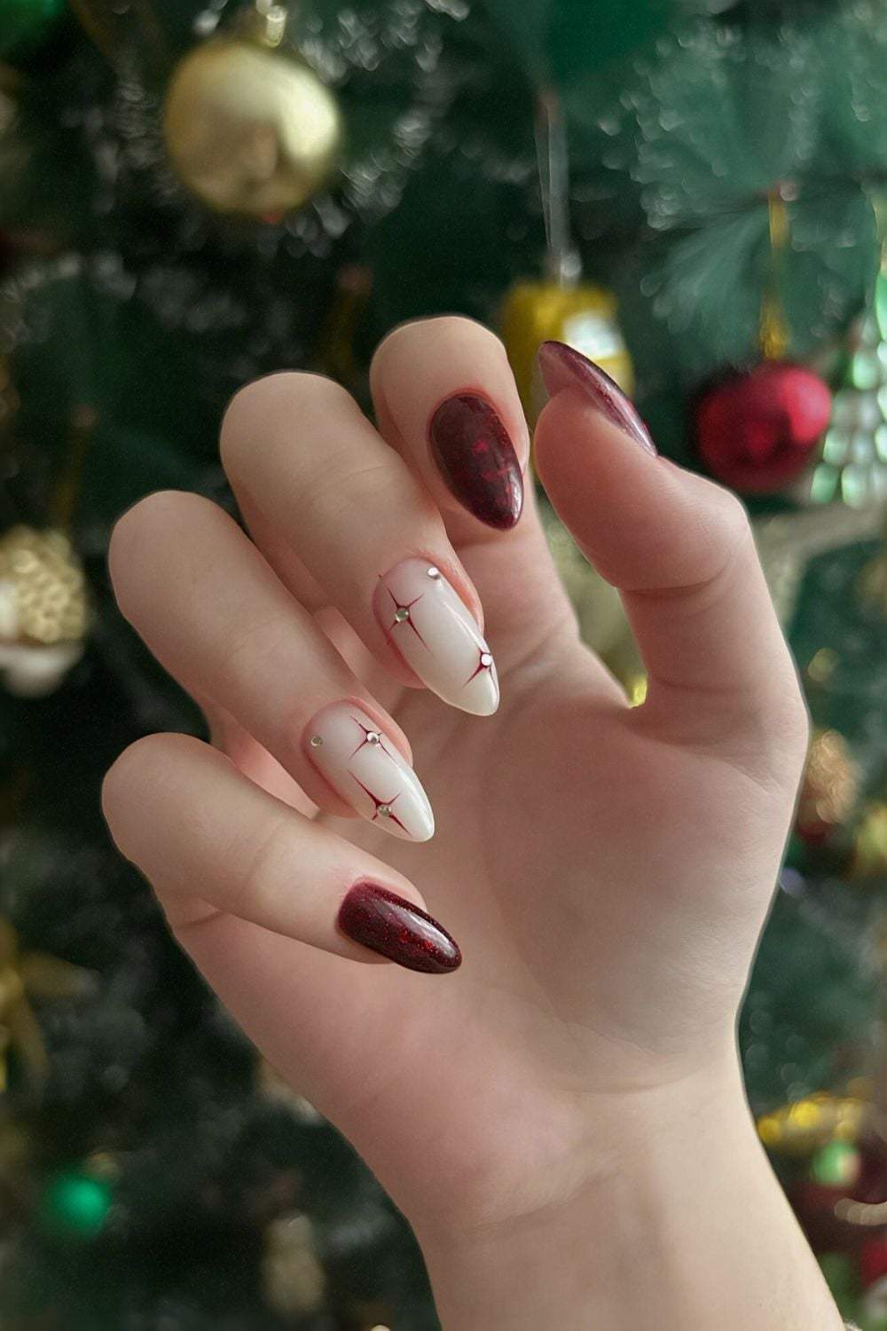 Dark Red Celestial Elegant Nails
