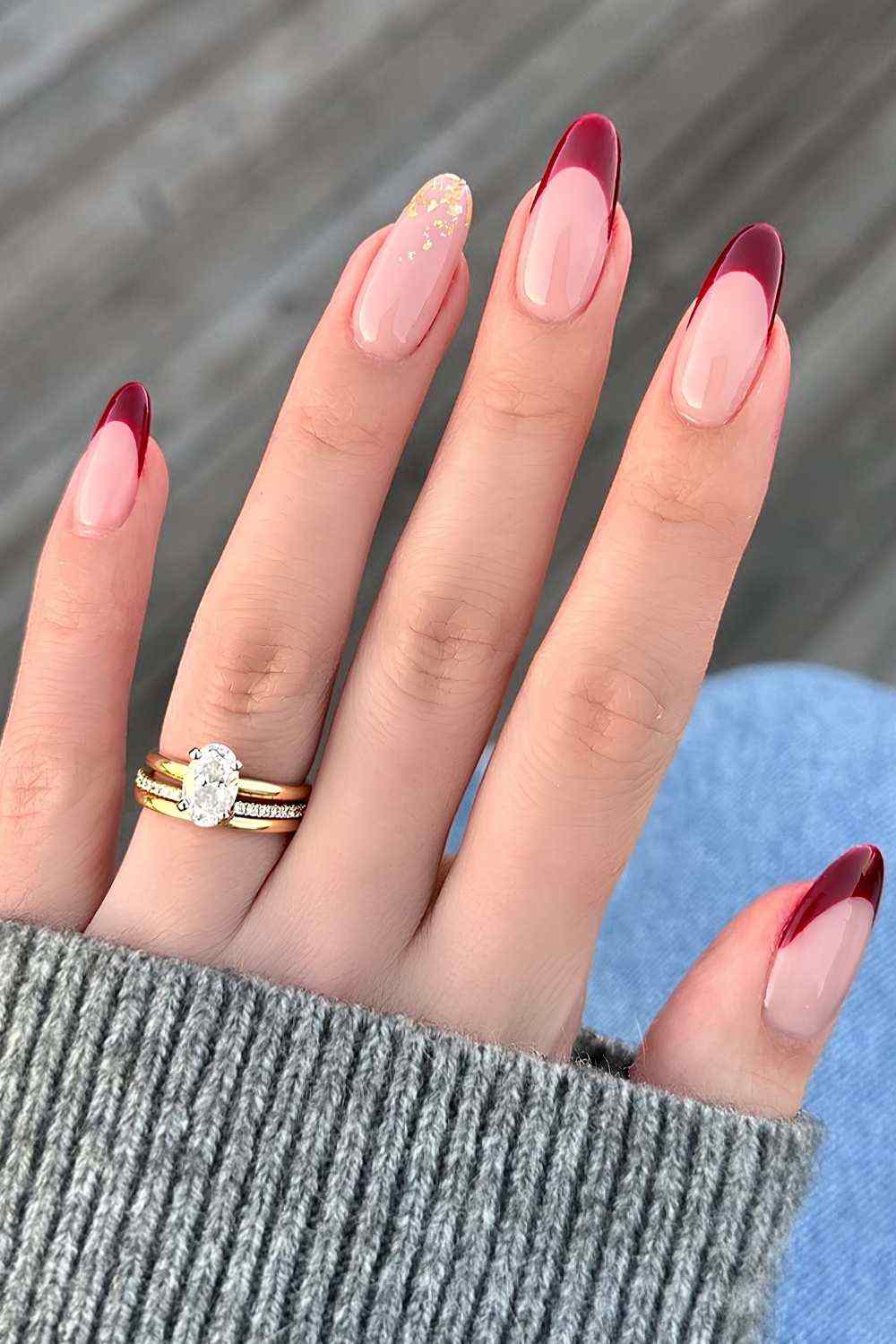 Dark Red Gold Foil Easy Nails