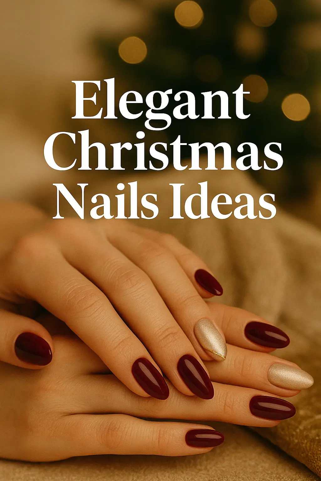 Deep Burgundy Gold Almond Elegant Nails