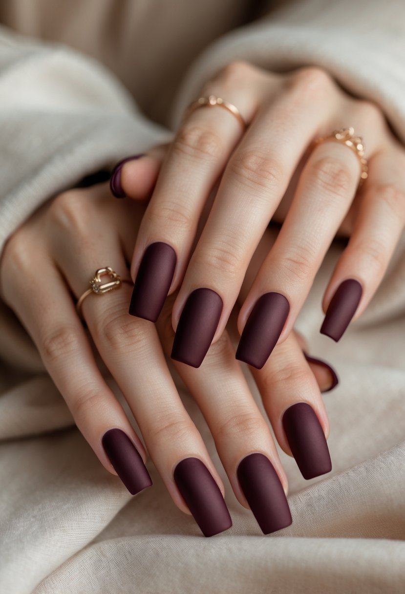 Deep Burgundy Matte Square Nails