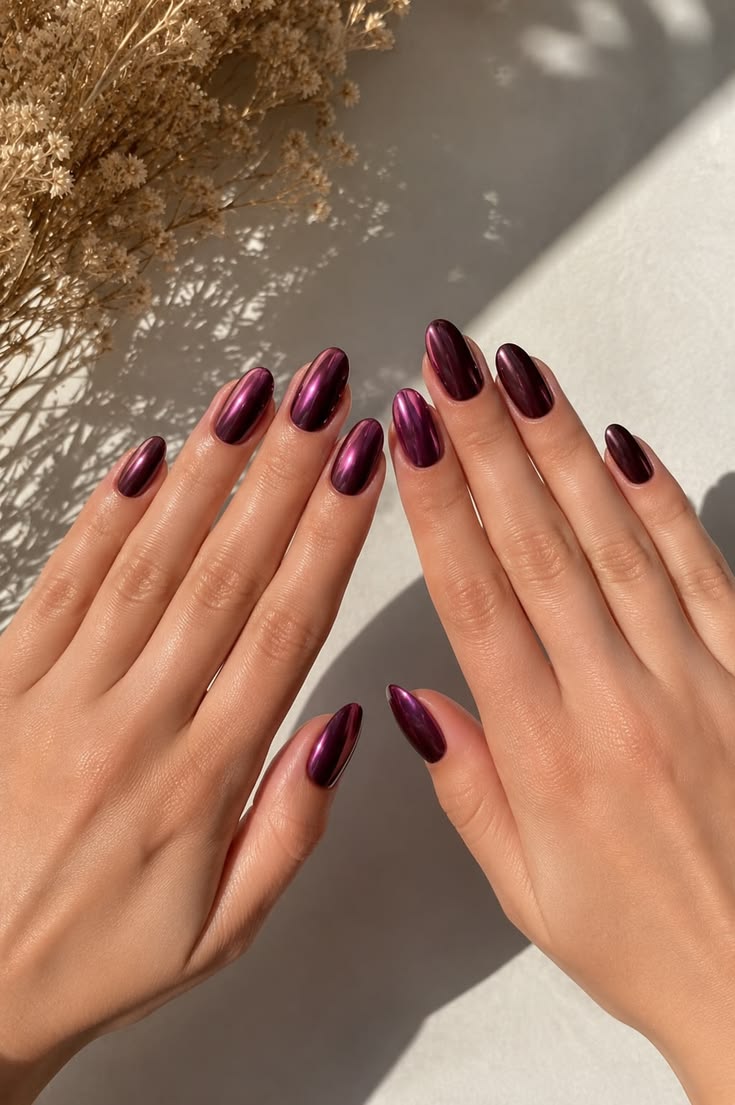 Deep Plum Chrome Nails