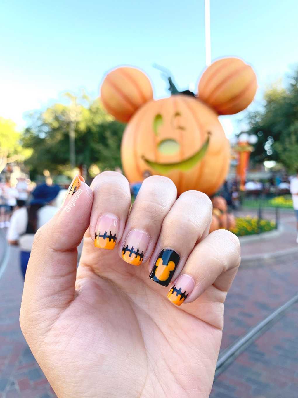 Disney Halloween Nails Disneyland Pumpkin Stitches
