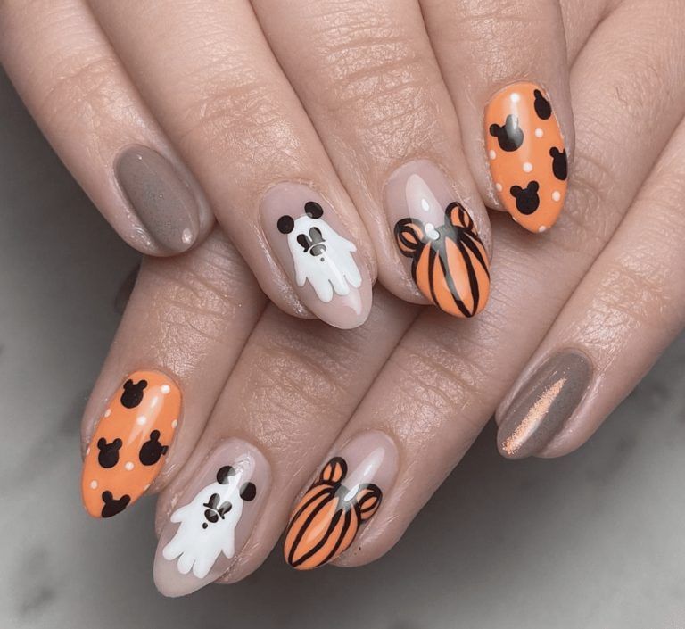 Disney Halloween Nails Grey Shimmer Mickey Ghost