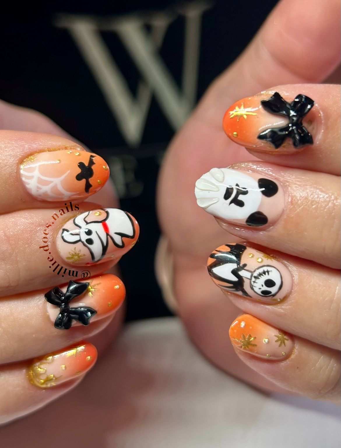 Disney Halloween Nails Jack Skellington Zero Bows