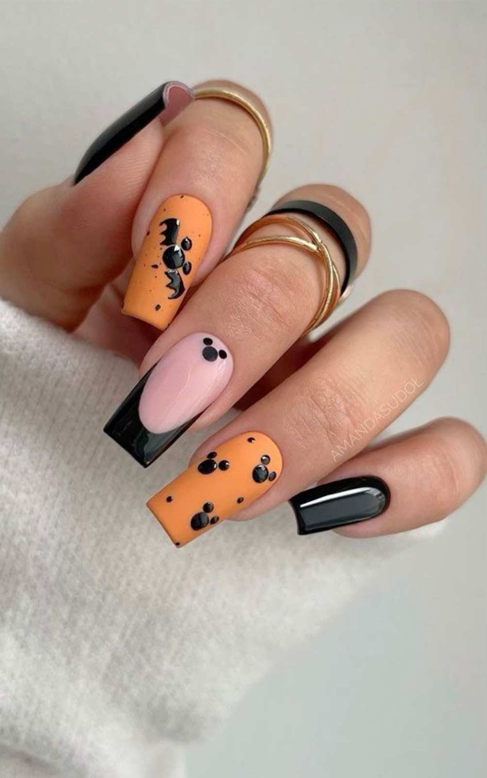 Disney Halloween Nails Mickey Bat Black Orange