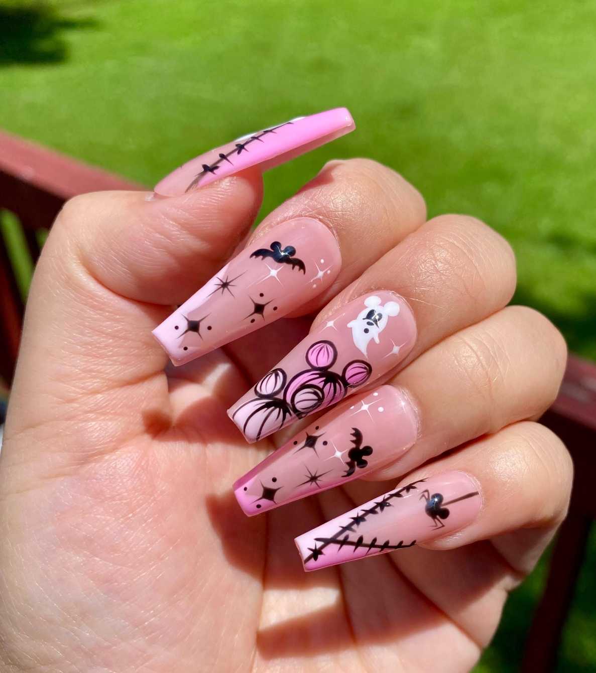 Disney Halloween Nails Pink Ballerina Coffin Mickey