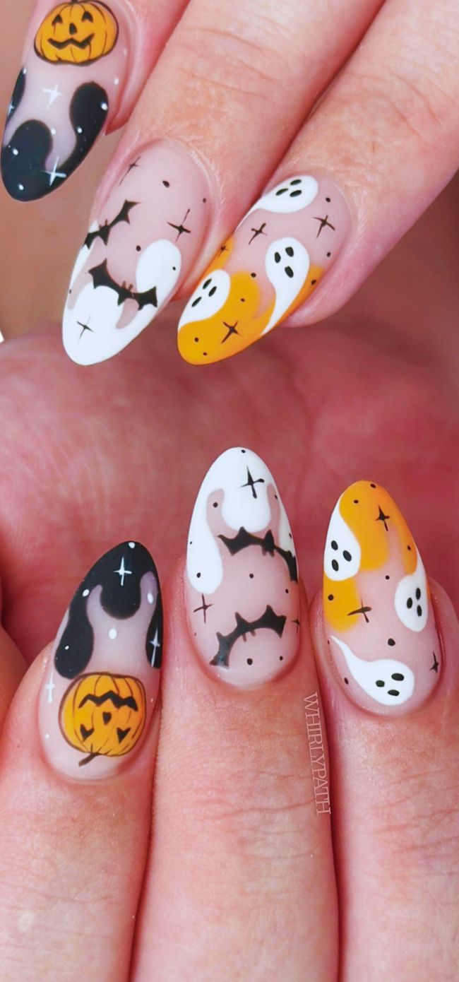 Disney Halloween Nails Pumpkin Ghosts Bats