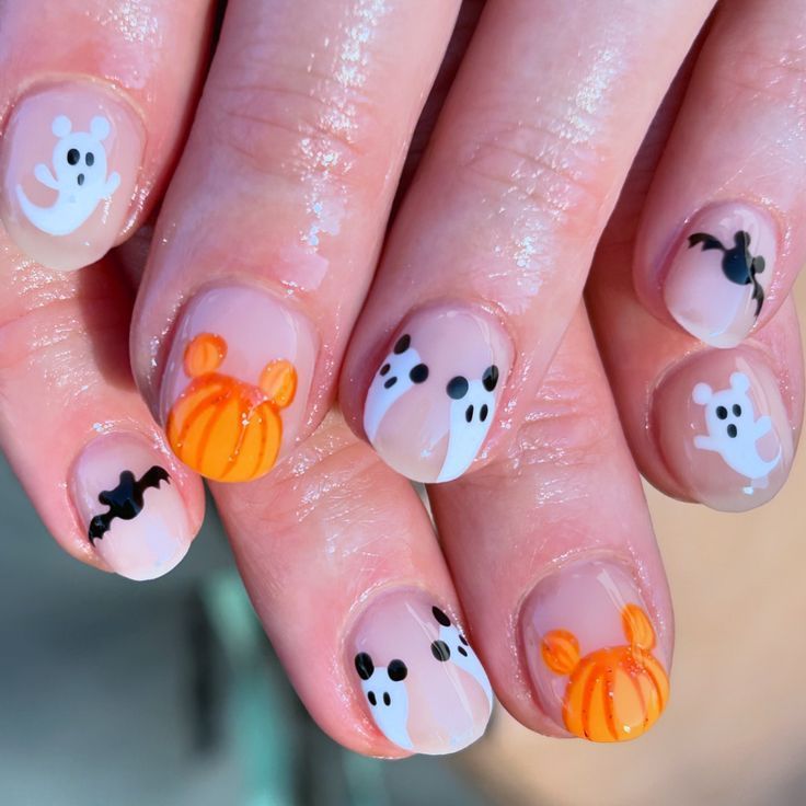 Disney Halloween Nails Short Natural Ghost Pumpkin