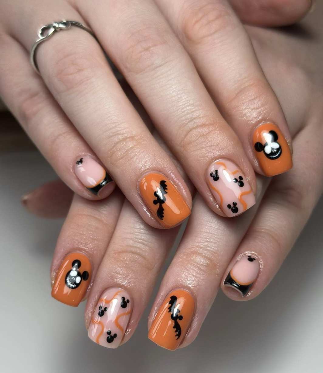 Disney Halloween Nails Short Square Jack Mickey