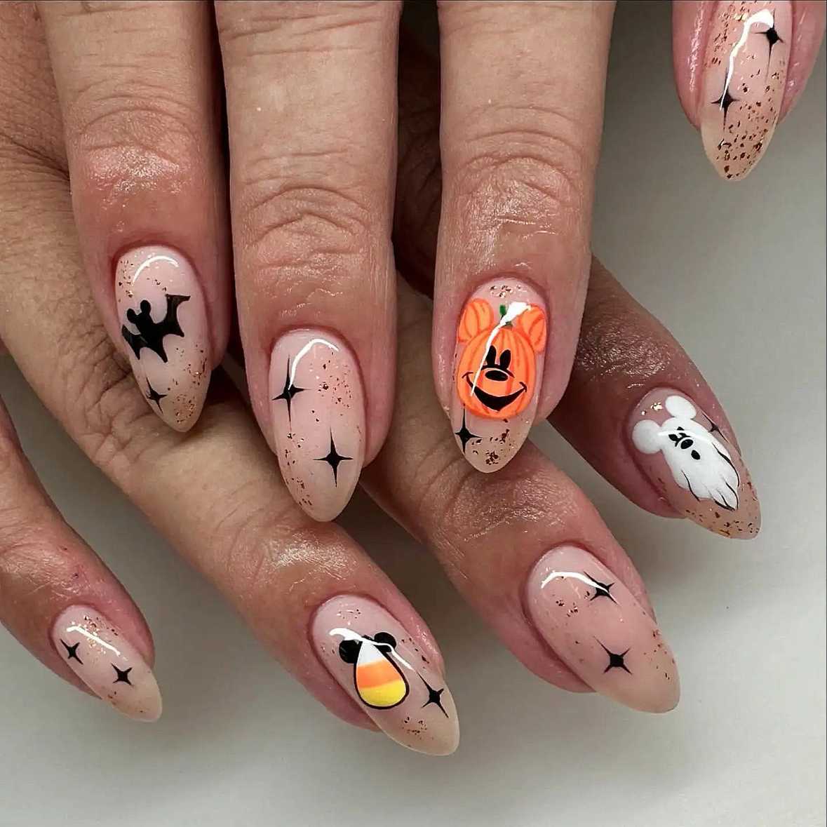 Disney Halloween Nails Speckled Mickey Candy Corn