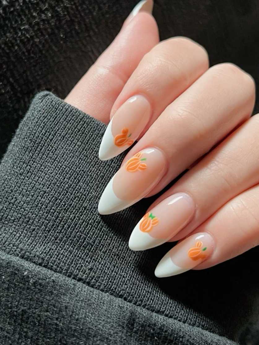 Disney Halloween Nails White French Mickey Pumpkins