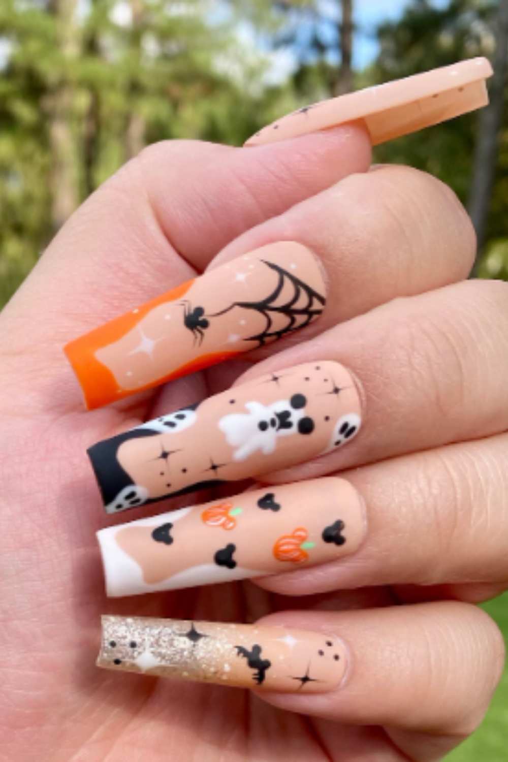 Disney Mickey Spider And Ghost Matte Square Halloween Nails