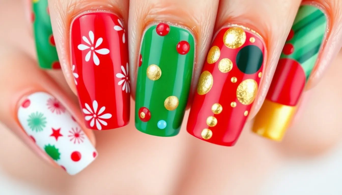 Dot Mix Red Green Short Nails