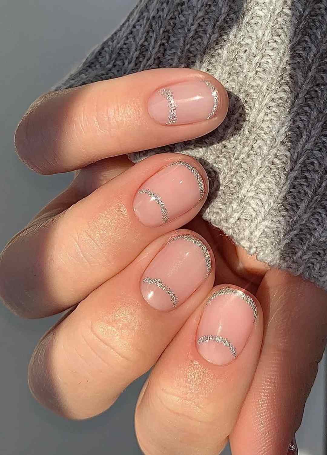 Double Silver Sparkle French Holiday Nails