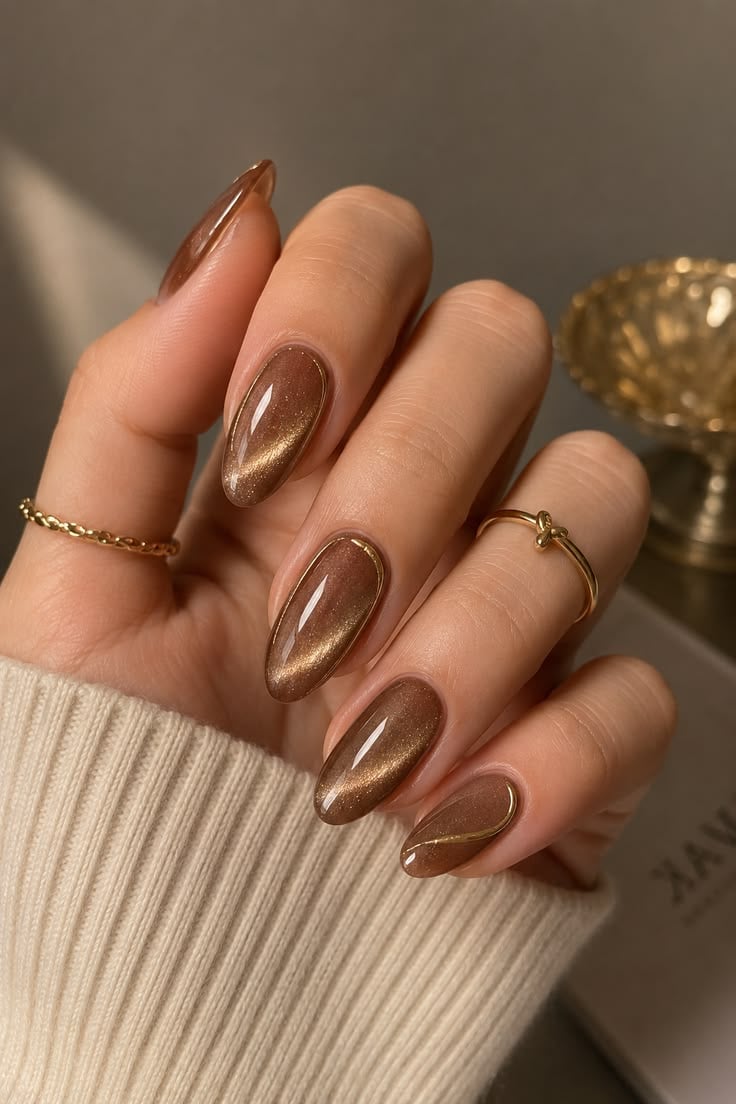 Elegant Brown Chrome Nails