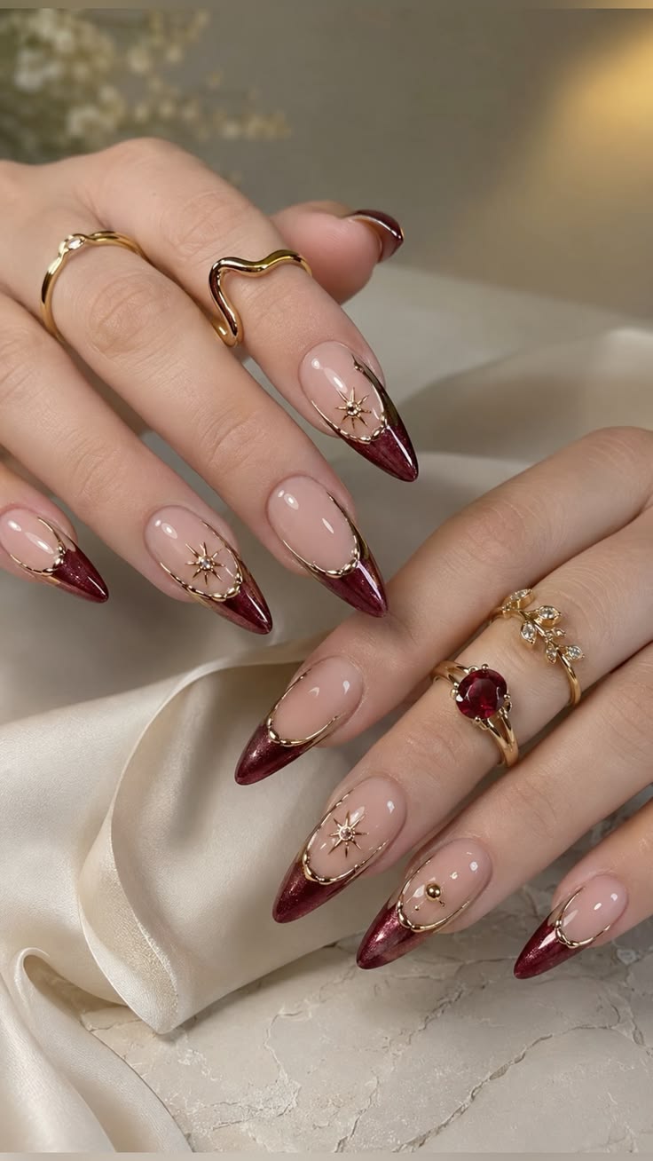 Elegant Burgundy French Tip Nails