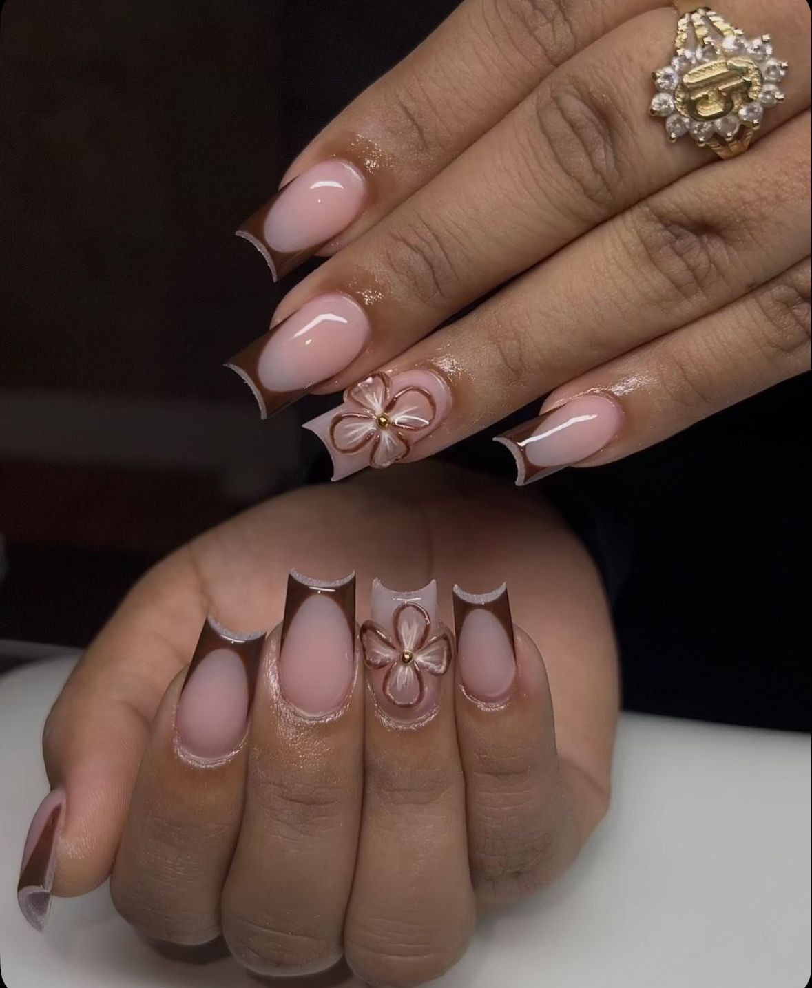 Elegant Nude 3D Floral Nails