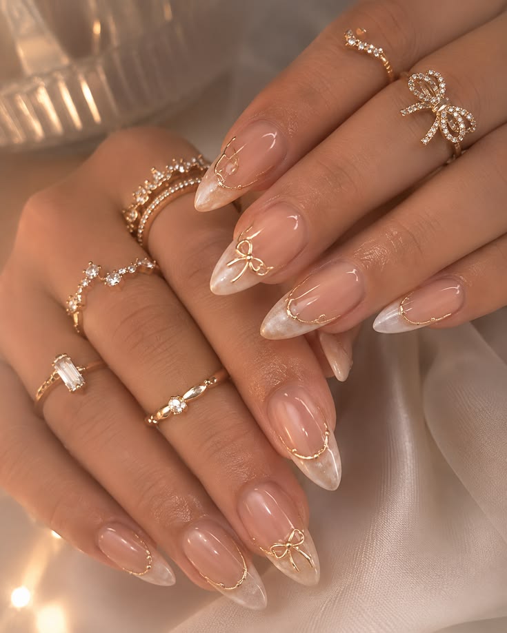 Elegant Nude Bow Nails