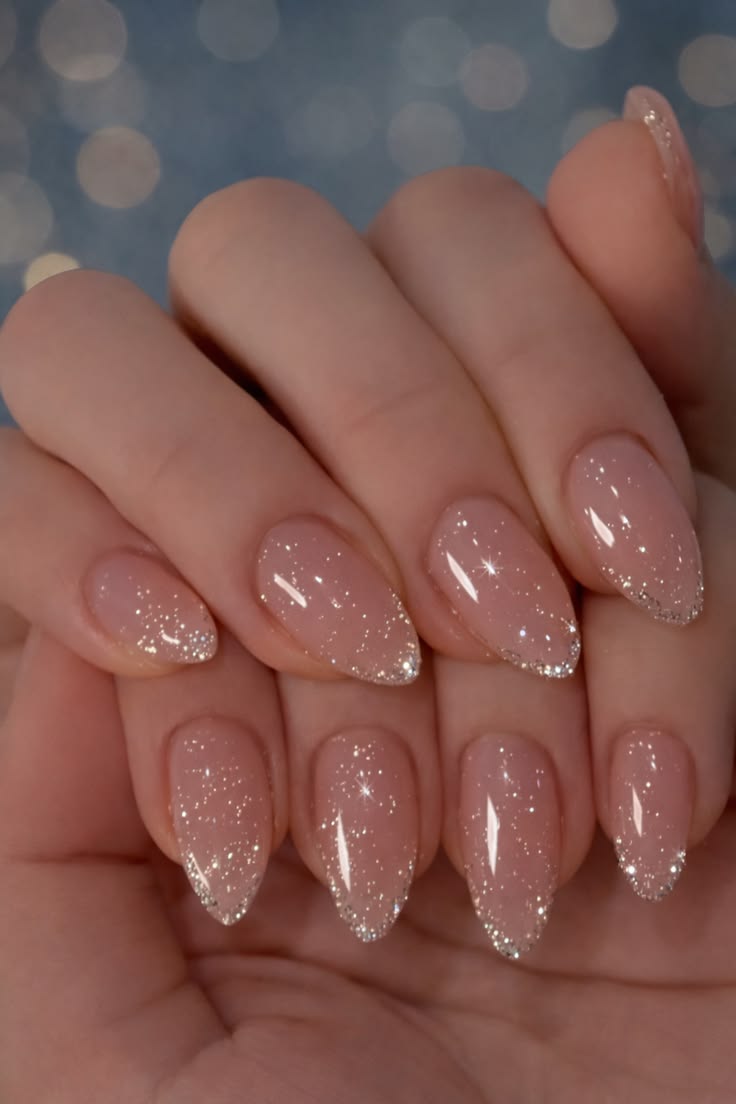 Elegant Nude Glitter French Tip Nails