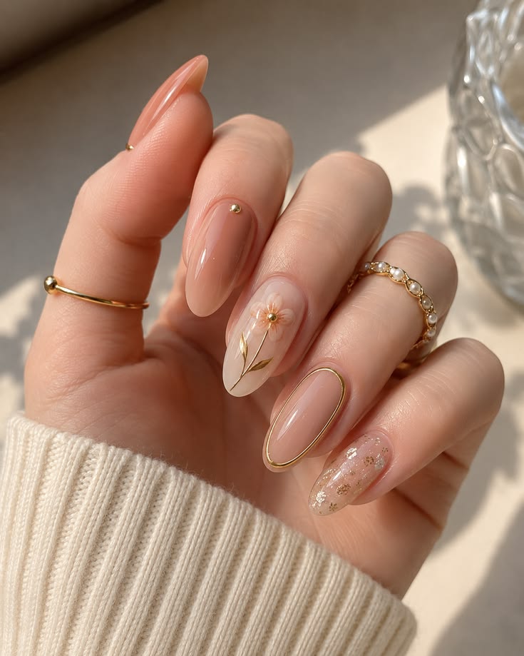 Elegant Nude Gold Nails