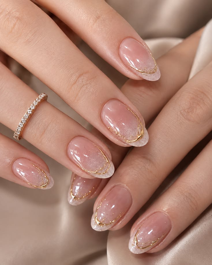 Elegant Nude Ombre French Nails With Gold Detail