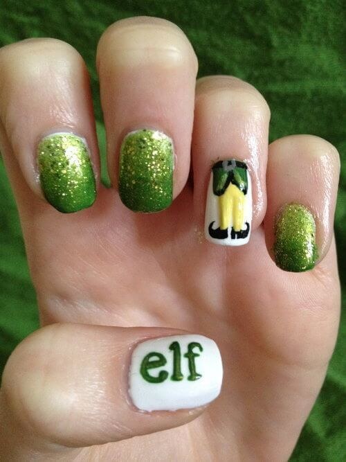 Elf Green Glitter Cute Nails