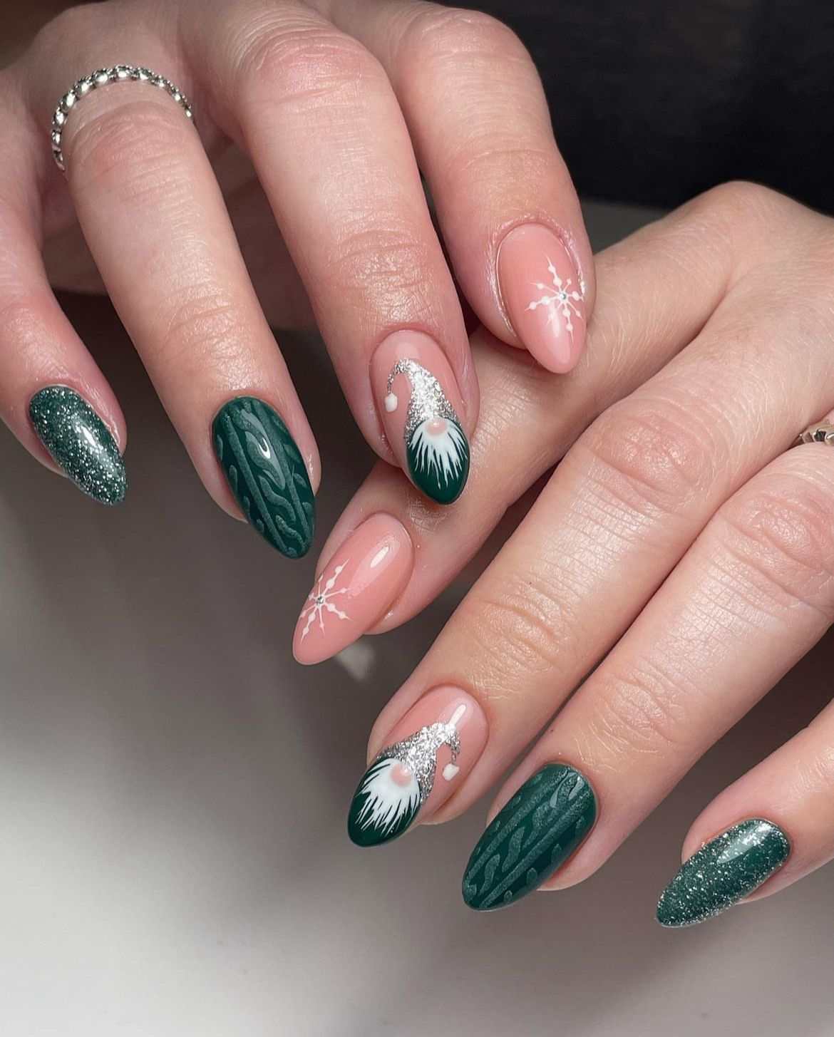 Emerald Cable Knit Gnome Sweater Nails