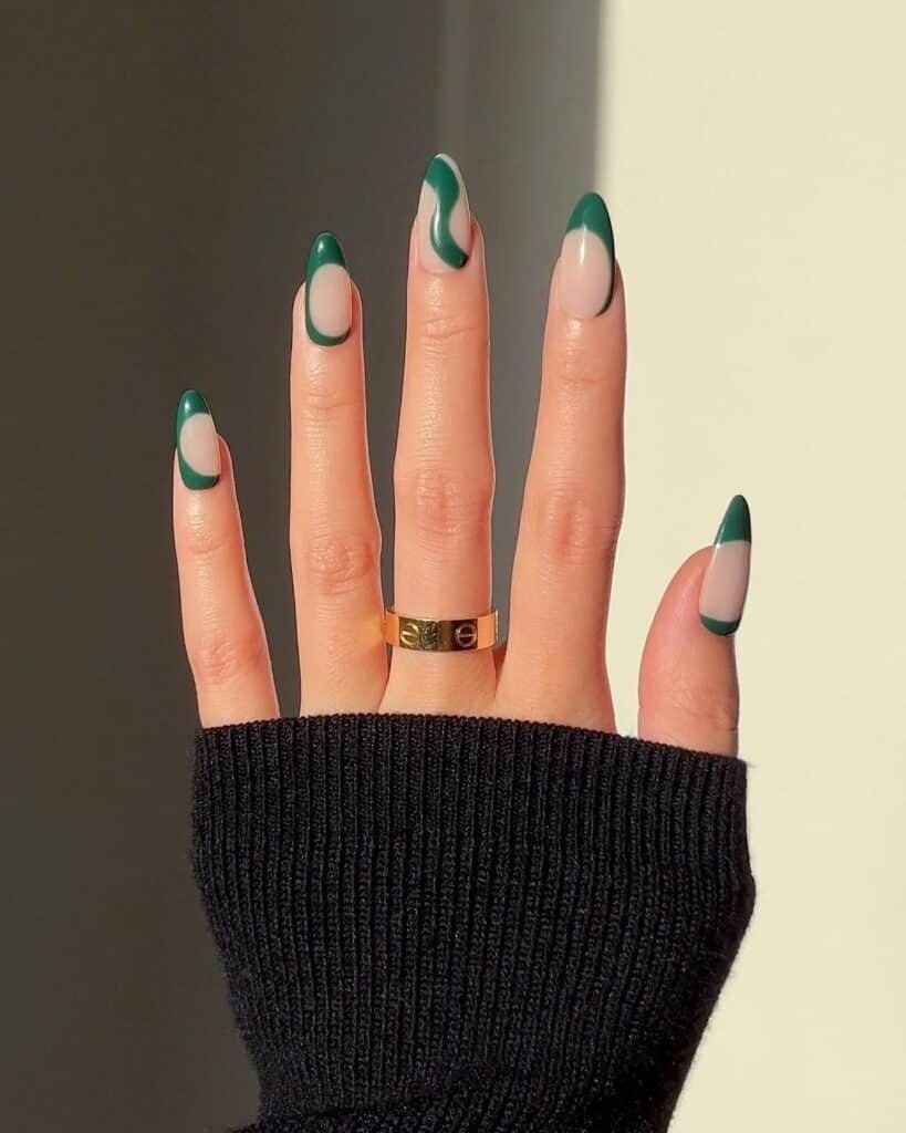 Emerald Green French Almond Nails