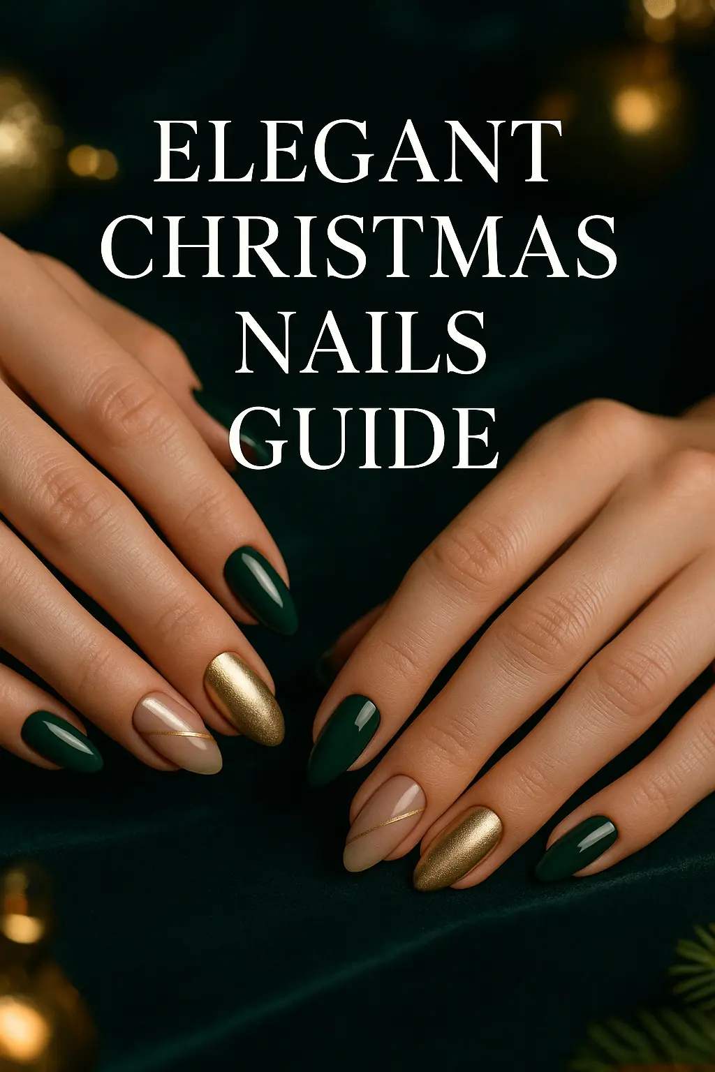 Emerald Green Gold Almond Elegant Nails