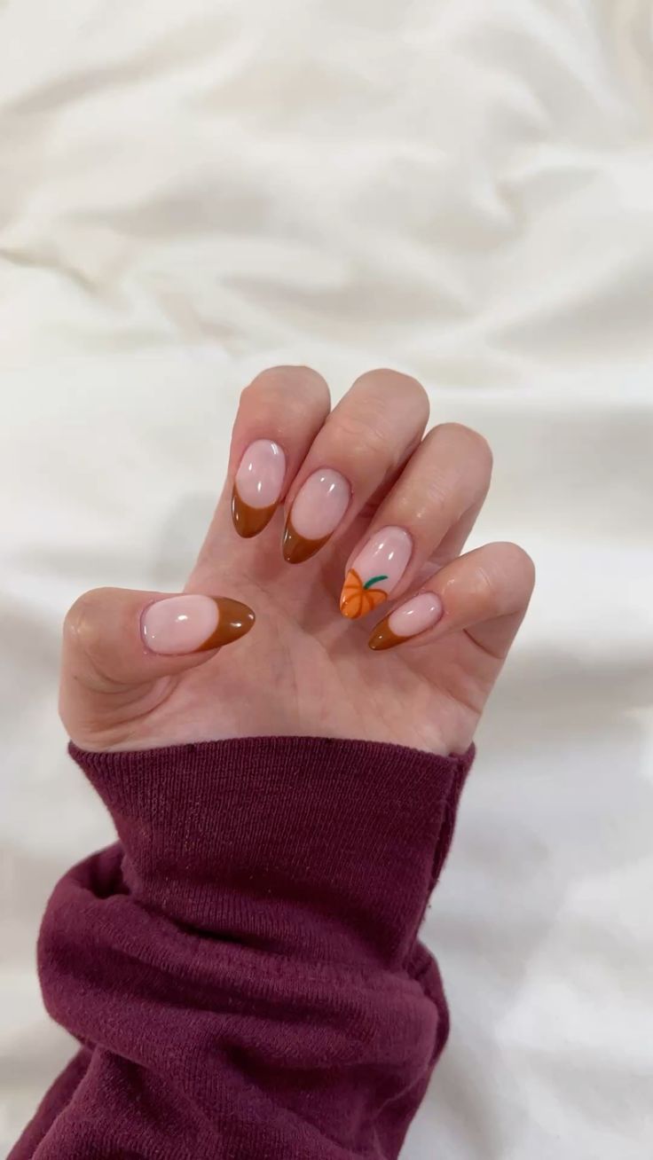 Fall Pumpkin Almond Nails