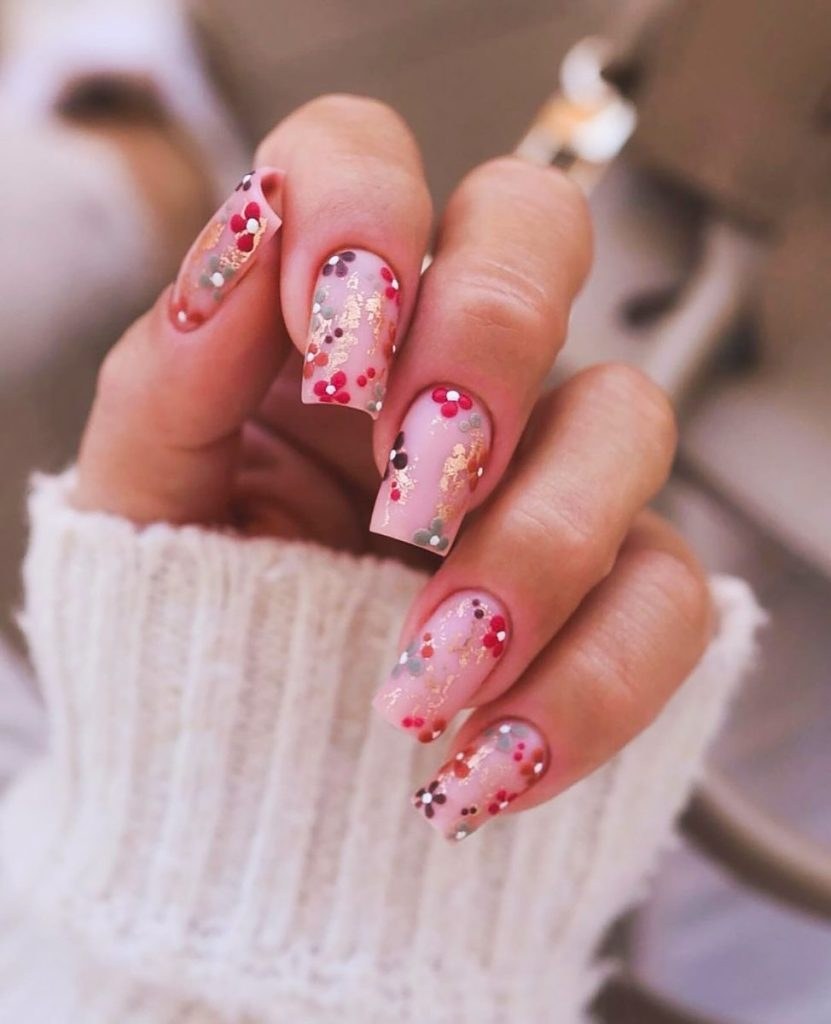 Festive Confetti Glow Pink Nails